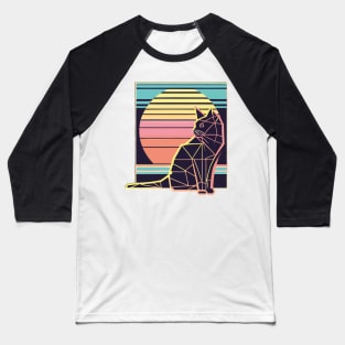 Vintage 80s Geometric Cat with Sunset Baseball T-Shirt